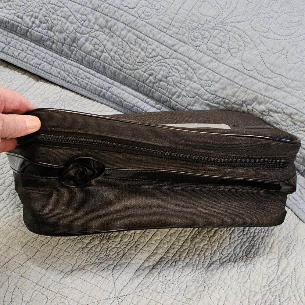 Lancôme Paris Black Cosmetic Makeup Bag – Satin Rose Detail – New / Never Used